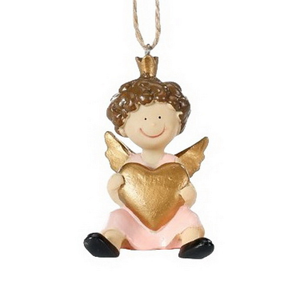 Елочная игрушка "Ангел с сердцем" 6,5 см, цвет розовый