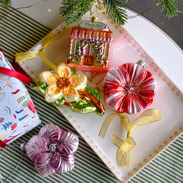 Елочная игрушка "Цветок" 11 см, желтая