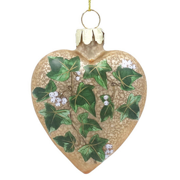 Елочная игрушка "Сердце с листьями плюща" 8 см