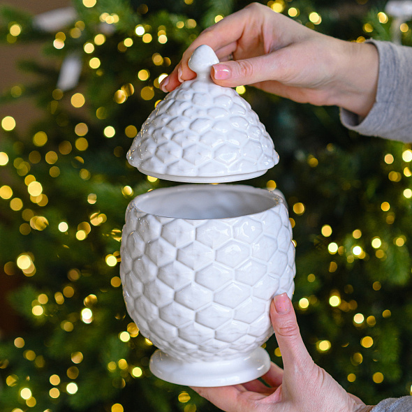 Шкатулка "Шишка" 24 см, белая