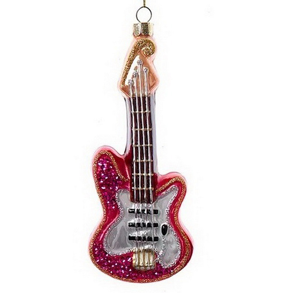 Новогодняя игрушка "Бас-гитара розовая" 14,6 см
