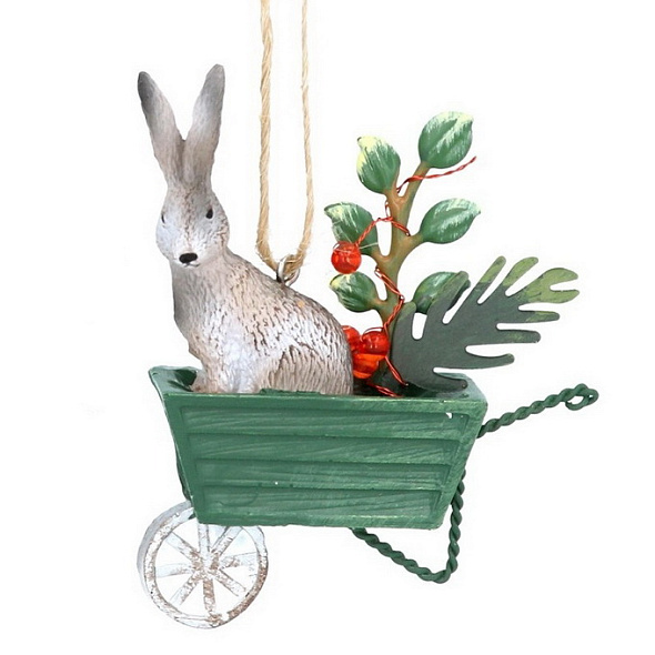 Игрушка на елку "Заяц в тележке" 7 см
