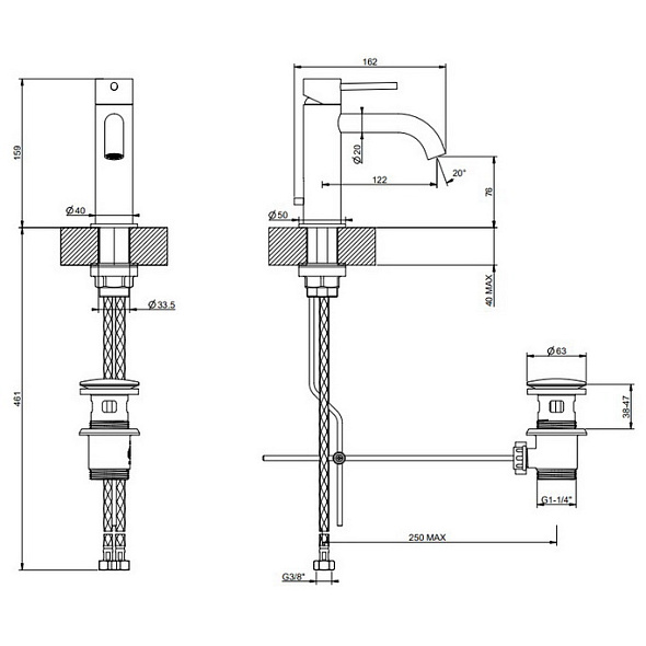 Смеситель для раковины Gessi Gessi 316 54001.239, брашированная сталь