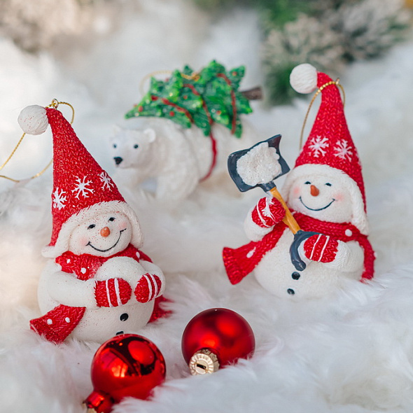 Новогодняя игрушка "Снеговичок со снежком" 10,2 см