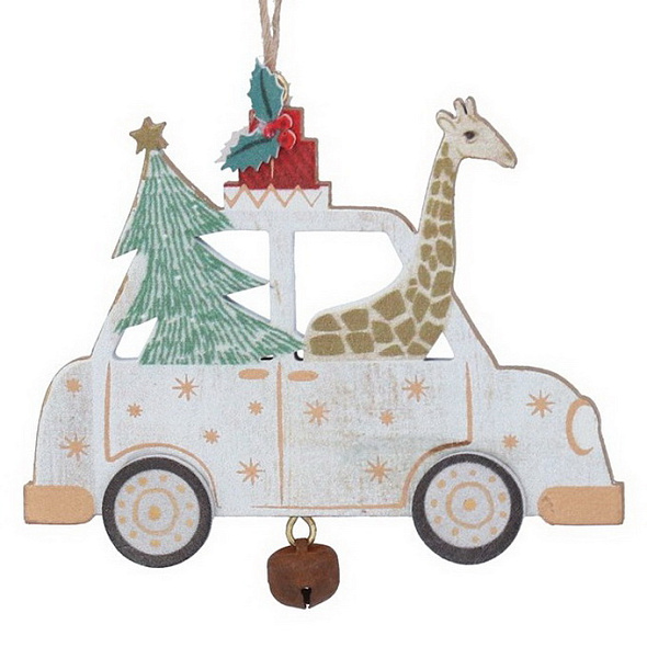 Елочная игрушка "Жираф в машине" 7х8 см
