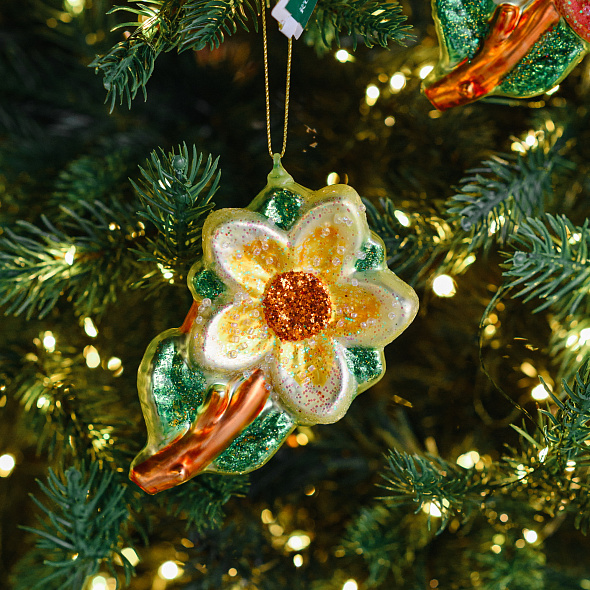 Елочная игрушка "Цветок" 11 см, желтая