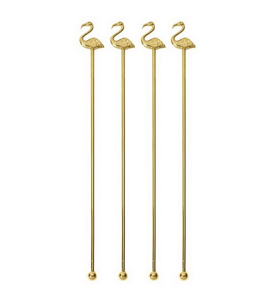 Набор палочек для размешивания коктейля "Фламинго" 21,5 см, 4 шт, цвет золото
