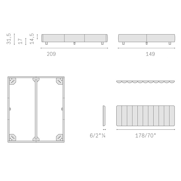 Кровать Poltrona Frau Ferdinandea 140х200, Maggese, с матрасной основой