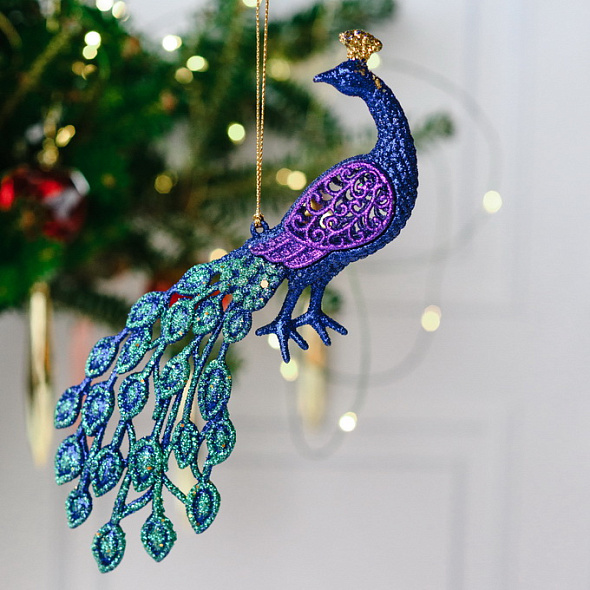 Елочная игрушка "Павлин" 19 см, фиолетовая