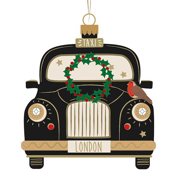 Елочная игрушка "Лондонское такси с венком" 6х7 см