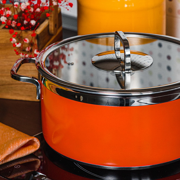 Кастрюля с крышкой Buffet Life Cooking 24 см/5,4 л, оранжевая