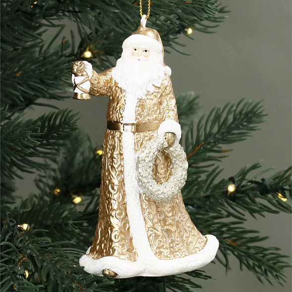Елочная игрушка "Санта" 10 см, цвет бело-золотой