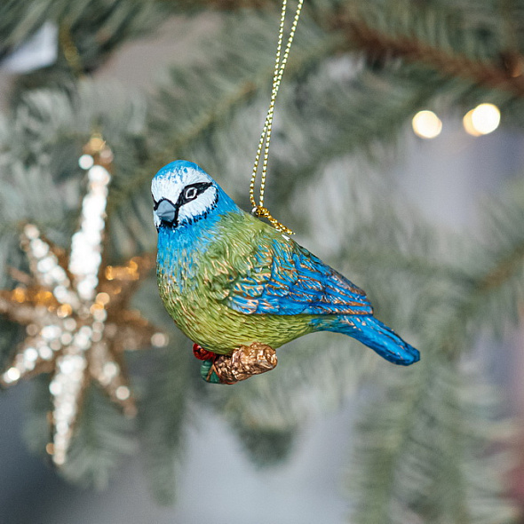 Игрушка на елку "Голубая синица на ветке" 7 см