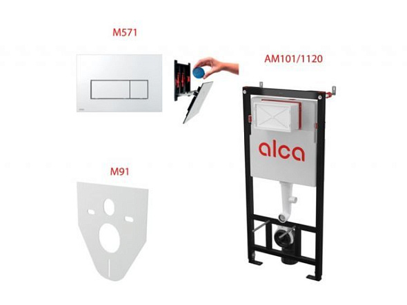 Комплект инсталляции Alca AM101/1120 + Кнопка Thin M571, хром, 4в1