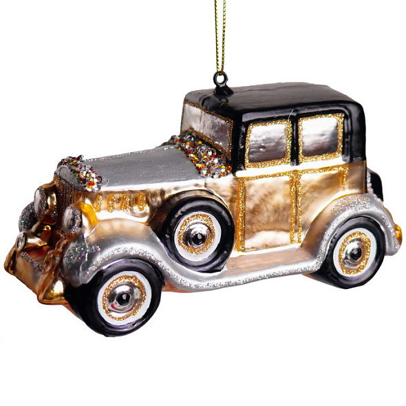 Новогодняя игрушка "Ретро машина" 14 см, цвет золото
