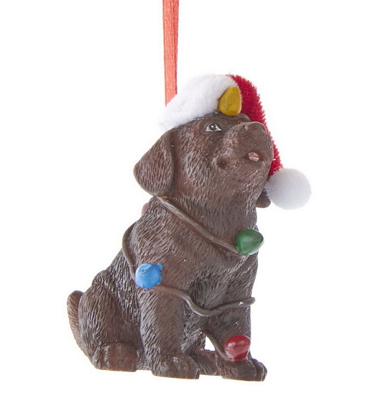 Новогодняя игрушка "Шоколадный щенок с гирляндой" 9 см