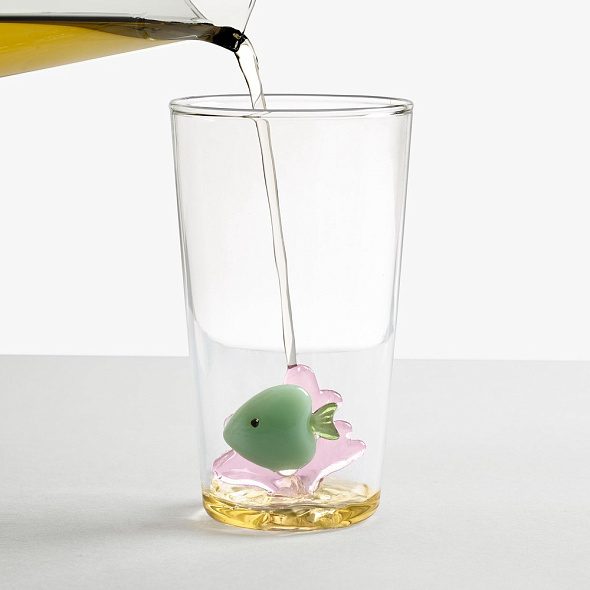 Бокал лонгдринк Marine Garden 450 мл, зеленая рыба и розовая водоросль