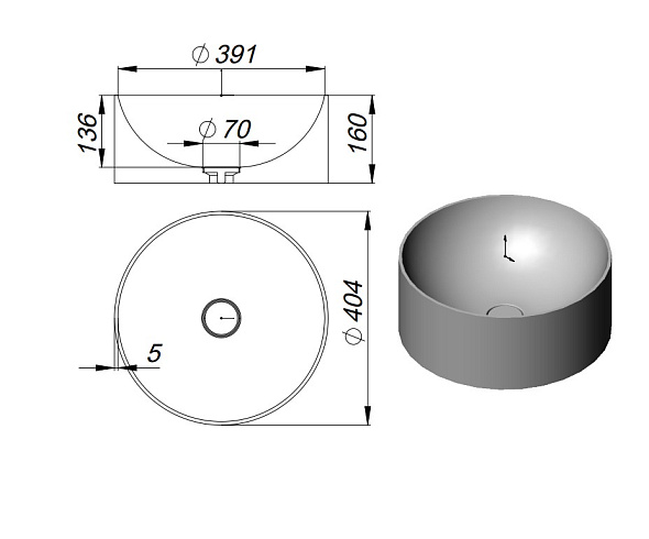 Раковина Holbi VegaSR 40x40, из Soft Rock, белая матовая, с клапаном