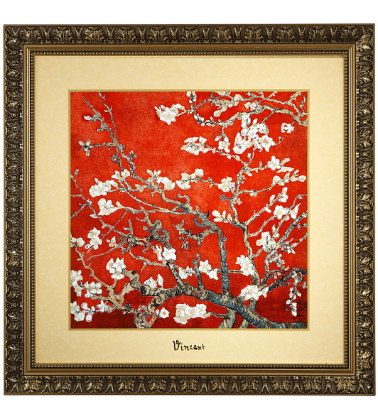 Картина "Цветущие ветки миндаля" 68х68 см (лимит. 999 изд.), цвет красный