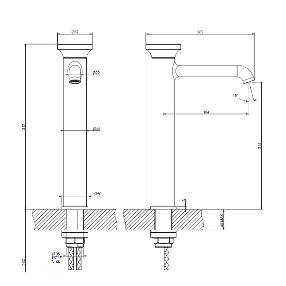 Смеситель для раковины Gessi Origini 66004.727 ,брашированная латунь PVD