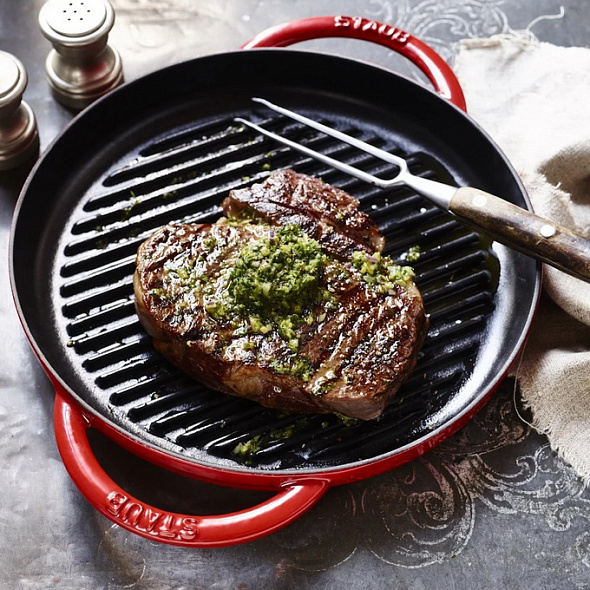 Сковорода-гриль круглая с двумя ручками Grills 26 см, вишневая