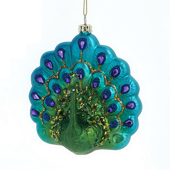 Новогодняя игрушка "Павлин зеленый" 10,8 см