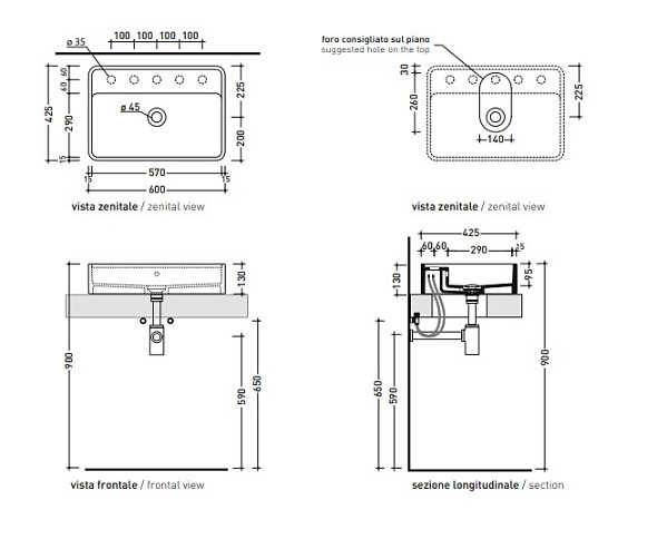 Раковина накладная Flaminia Miniwash 60х42 MW60PR, белая