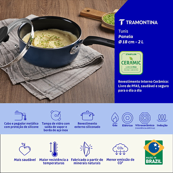 Ковш Tramontina Tunis 18 см, с крышкой, синий