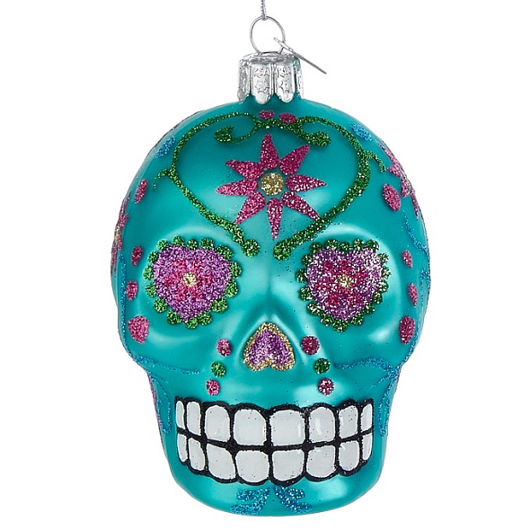 Новогодняя игрушка "Череп" 9 см, бирюзовая