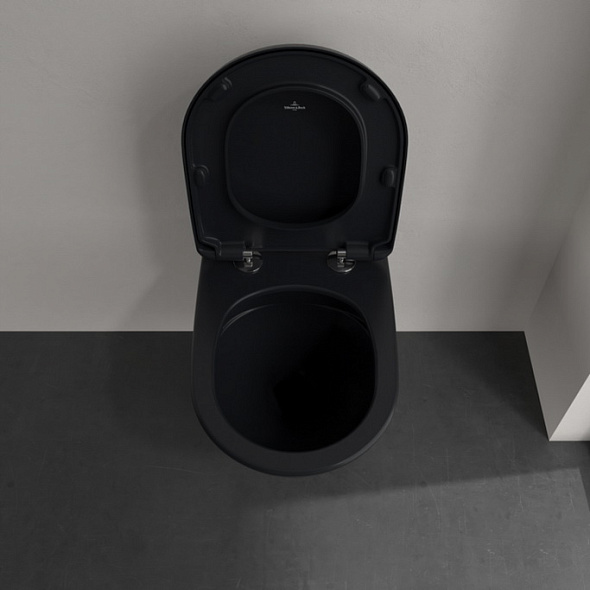 Унитаз Villeroy & Boch Antao 56х37, CeramicPlus, TwistFlush, с сиденьем, Pure Black