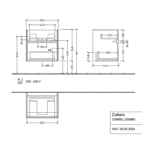 Тумба с раковиной Villeroy & Boch Collaro 60х47, подвесная, Glossy White