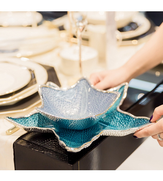 Чаша декоративная "Звезда" 18х3 см, цвет бирюзовый