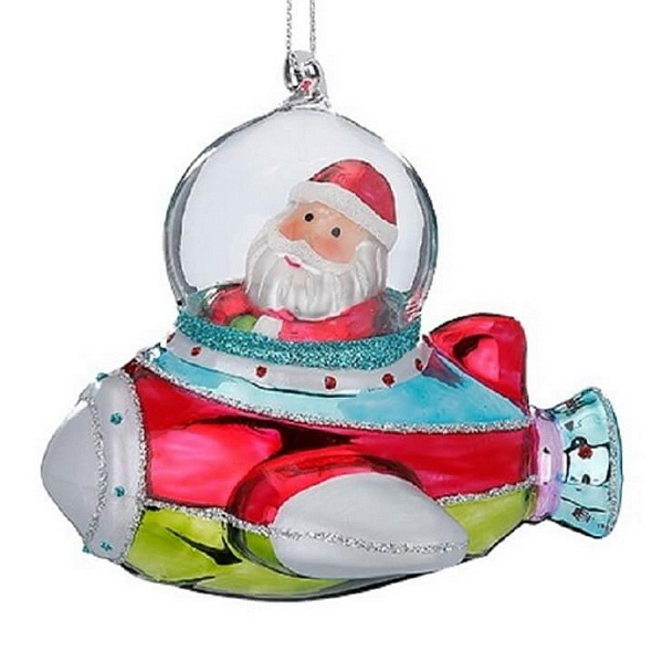 Елочная игрушка "Санта в самолете" 10 cм