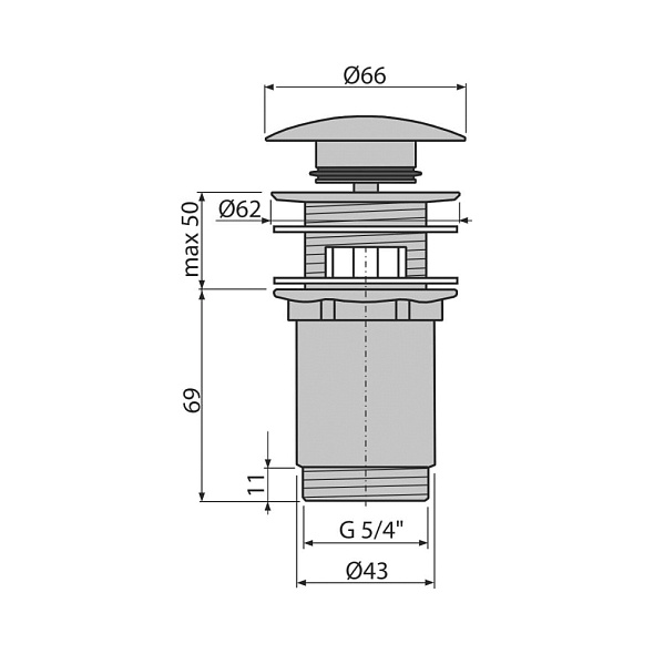 Донный клапан AlcaPlast A392C, Click-Clack, 5/4", хром