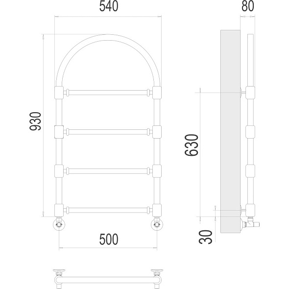 Полотенцесушитель Terminus Версаль 93х54, водяной, хром