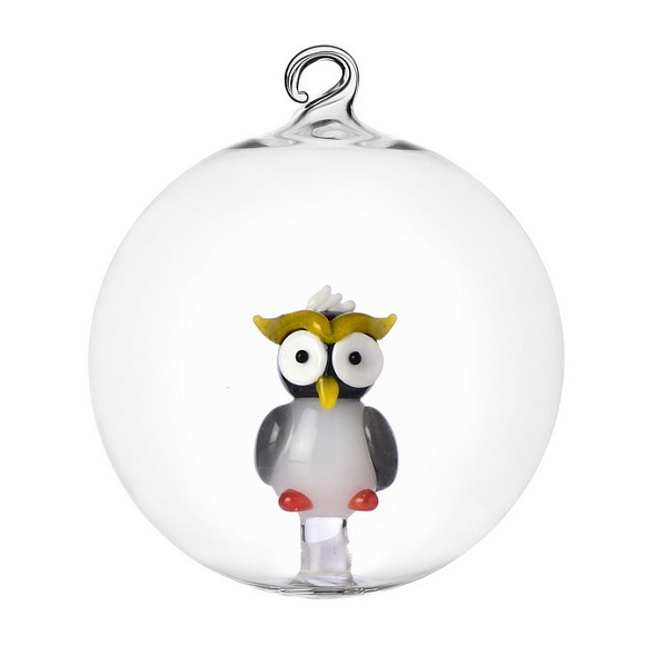 Елочный шар "Разноцветная сова" Woodland Tales 8 см