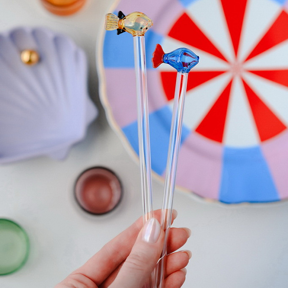 Набор трубочек со щеточкой Marine Garden, 3 предмета, голубой/янтарь