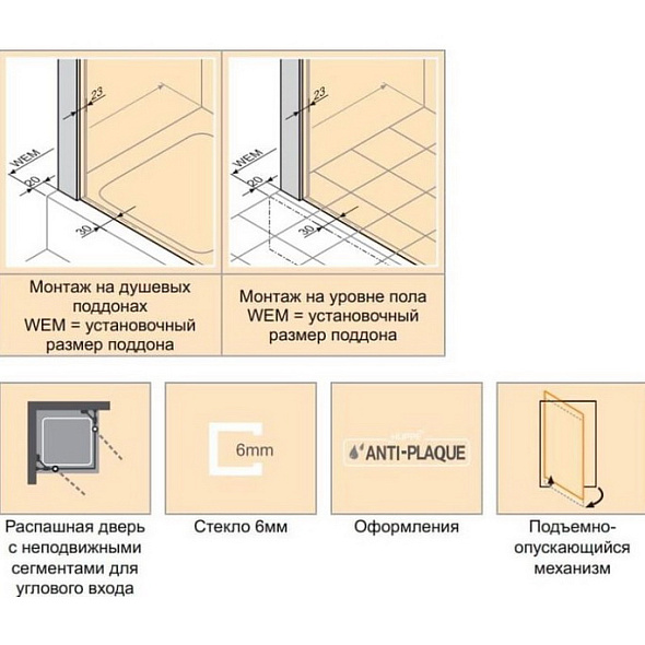 Душевой уголок Huppe Design Victorian 90х90, стекло Frozen Grace, профиль хром
