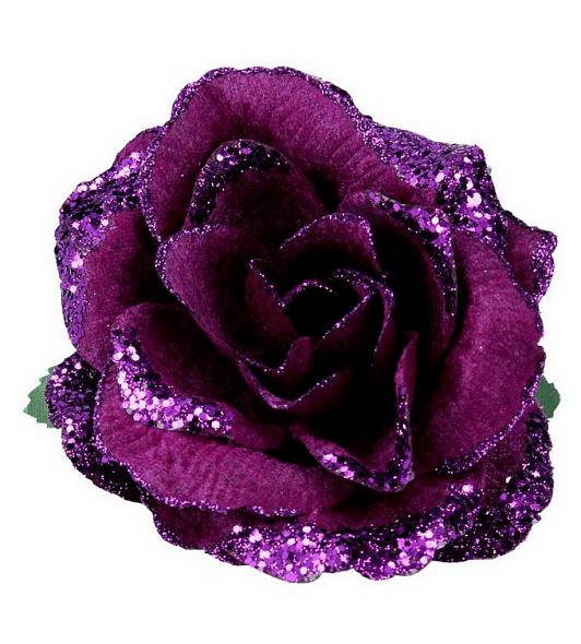 Новогодняя игрушка на клипсе "Фиолетовая роза" 11 см