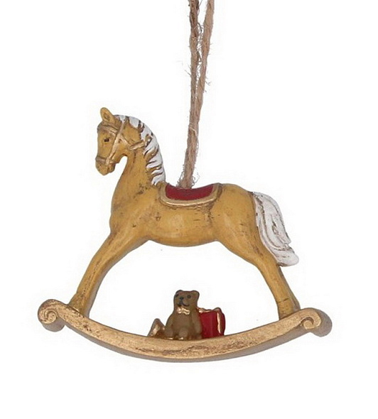 Елочная игрушка "Лошадка-качалка" 7х8 см, цвет золото