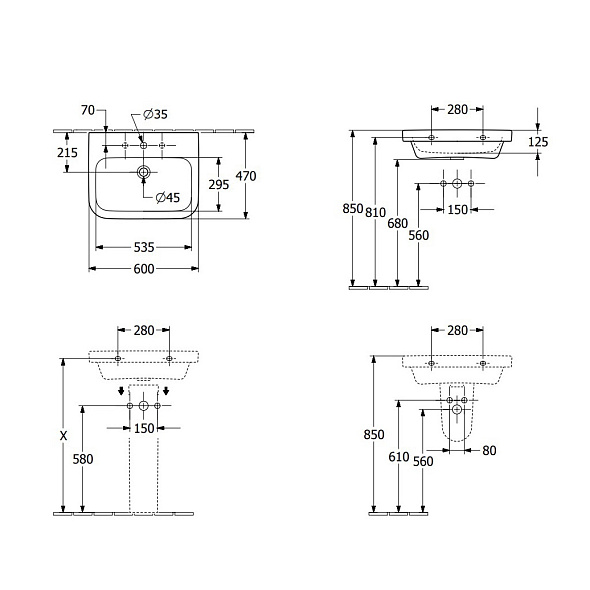 Раковина Villeroy & Boch Architectura 60х47 418861R1, CeramicPlus, подвесная, белая