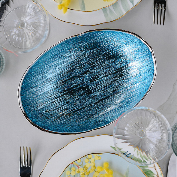 Блюдо овальное Dogale Goccia 27х18 см, голубое