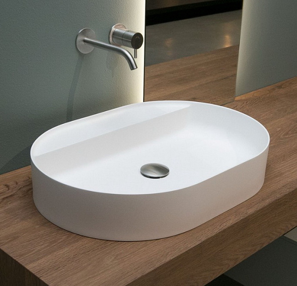Раковина Antonio Lupi Simplo 63х45, из Flumood, с клапаном, белый матовый
