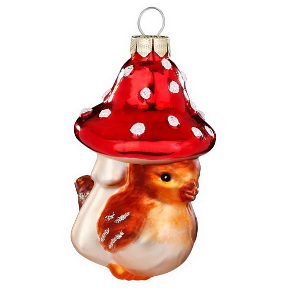 Елочная игрушка "Птица с грибом" 7 cм