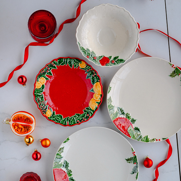 Тарелка салатная Coroa De Natal 22 см, красная