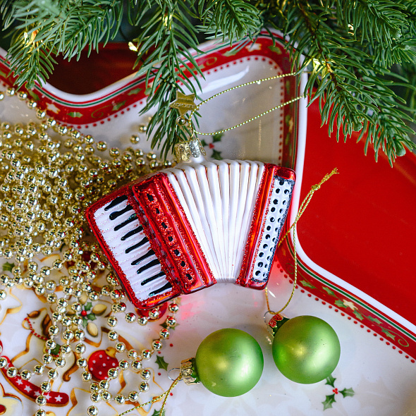 Елочная игрушка "Аккордеон красный" 7 см