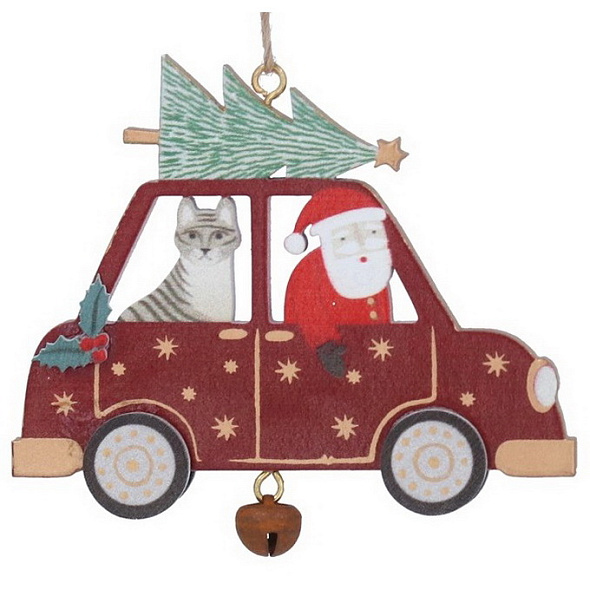 Елочная игрушка "Санта с котом" 7х8 см