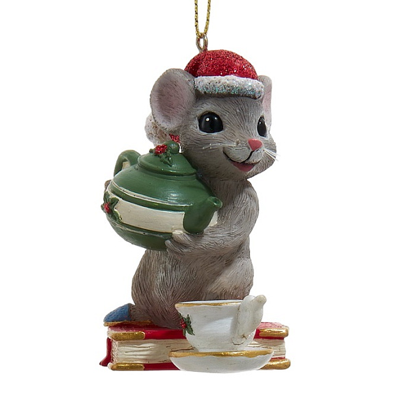 Елочная игрушка "Мышка наливает чай" 7,6 см