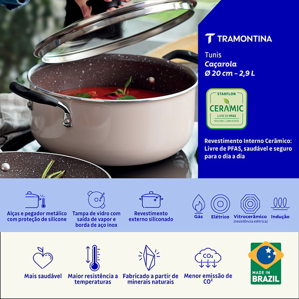 Кастрюля Tramontina Tunis 20 см, с крышкой, розовая