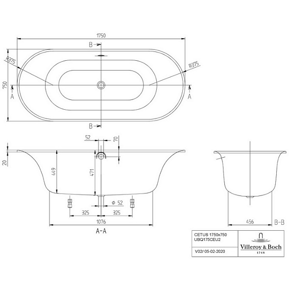 Ванна квариловая Villeroy & Boch Cetus 170х75 UBQ175CEU7V-01